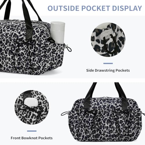 ECOHUB Small Gym Bag for Women, Mini Gym Duffle Bag with Wet Compartment, Bowknot Sports Bag, Cute Gym Tote Bag Dance Yoga Workout Travel Bags Gray Leopard Print - color: Gray Leopard Print