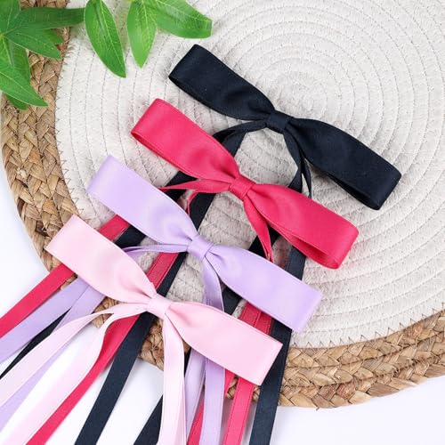 WORTL Hair Bows Clips Coquette Ribbon Bowknot with Long Tail Princess Hair Bows French Barrettes Hair Accessories for Women Girls 16PCS (Rose red, Dark Blue, Purple, Pink) - color: Rose red, Dark Blue, Purple, Pink