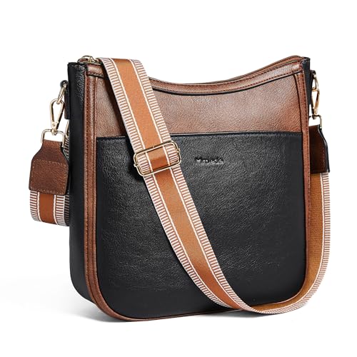Crossbody Bags for Women Crossbody Purse for Women Vegan Leather Hobo Purses Shoulder Handbags for Daily Travel Work - color: 4-1 Black With Brown