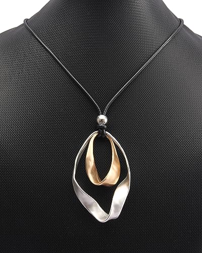 Bohemian Women's Leather Long Pendant Necklace Sweater necklace Adjustable Retro Woven Handmade Jewelry - color: Silver Outer Ring