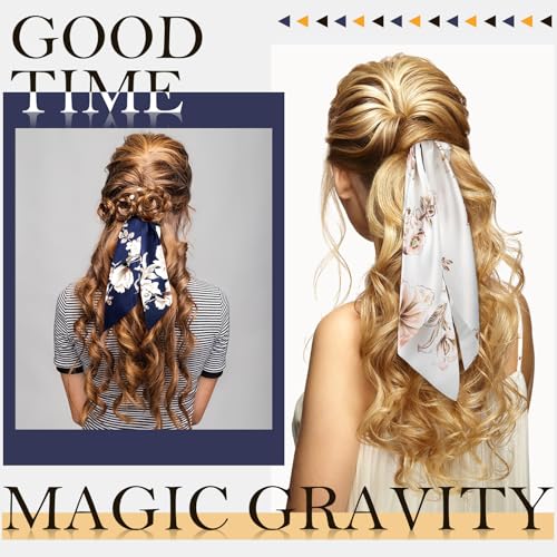 Chuangdi 10 Pcs Hair Scrunchies Hair Scarf with Ribbon Bunny Ears Chiffon Floral Bow Ponytail Holder Boho Elastic Floral Ropes 2 in 1 Vintage Accessories for Women(Bright Flower) - style: Bright Flower