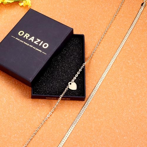 ORAZIO Gold Necklaces for Women,Layered Gold Necklace,14K Gold Plated Pendant Necklaces,Simple Choker Necklaces Set, Dainty Gold Chain Necklaces,Trendy Gold Stacked Jewelry Gifts for Women - color: 2Pcs/Cuban & Heart