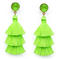 Me&Hz Colorful Layered Tassel Earrings Bohemian Statement Tiered Tassel Big Dangle Drop Earrings for Women Druzy Studs Valentine’s Day Gift - color: Fluogreen