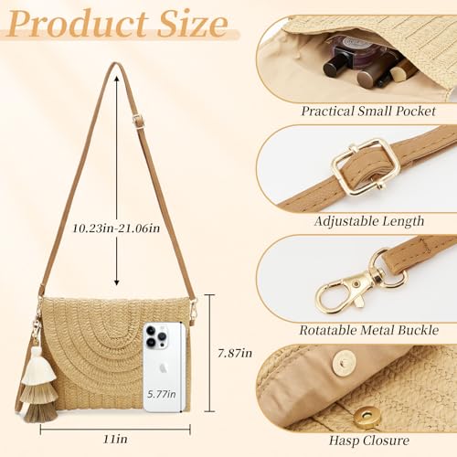 Small Straw Purse for Women Summer Clutch Purses Beach Woven Envelope Bag Raffia Shoulder,Straw Crossbody Bag boho - color: Semicircle Brown
