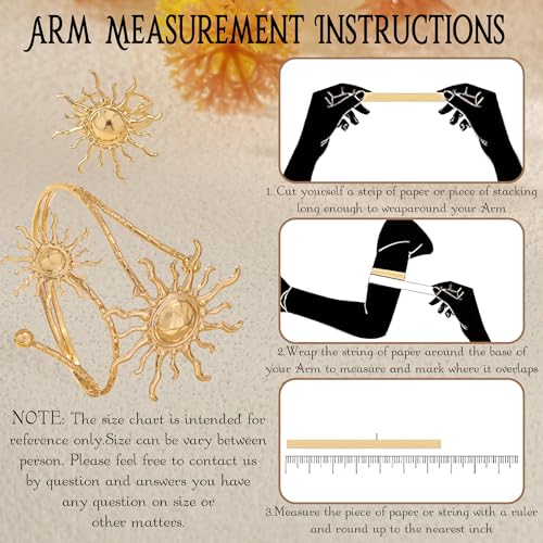 Gold Arm Cuff with Ring, 2 Pcs Open Upper Arm Bracelet and Ring with Rhinestones, Adjustable Metal Armband Jewelry Set - color: Sun