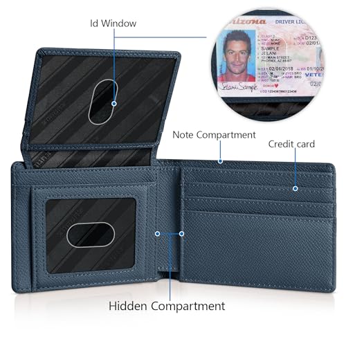 RUNBOX Wallet for Men -Slim Rfid Leather Mens Bifold Novelty Wallets 2 ID Window With Gift Box Men's Accessories | Slim - color: Tibetan Blue-SZW