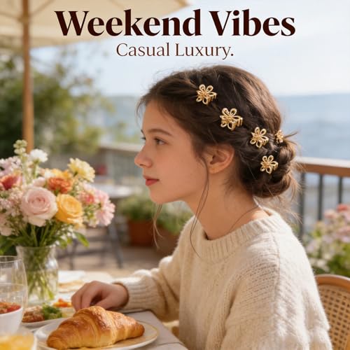 Gold Small Flower Hair Clips for Women, Cute Mini Tiny Little Sparkling Metal Flower Sweet Artificial Bangs Nonslip Hair Claw Clips Decorative (Gold) - color: Gold