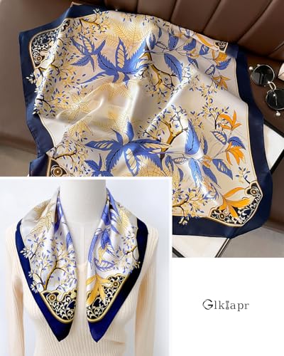 Satin Bandana Headscarf for Women Silky Hair Scarves for Fashion Lightweight - color: 11-blue Leaves
