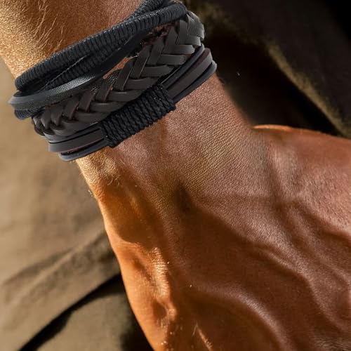 36Pcs Braided Leather Bracelets for Men Women Wrap Wood Beads Cuff Bracelet Hemp Cords Ethnic Tribal Handmade Wrap Wristband Bracelets Set Adjustable