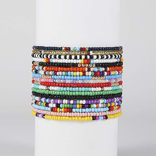 XIJIN 8Pcs Handmade Beaded Anklets for Women Boho Colorful Beads Ankle Bracelets Adjustable Foot Anklet Set - color: I