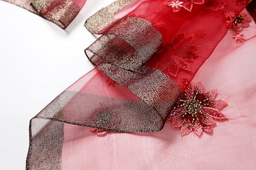 Jeelow Silk Blend Floral Fashion Scarf Shawl Wrap Lightweight Sheer For Women Floral Embroidery Wedding Party Prom - color: Red Beaded