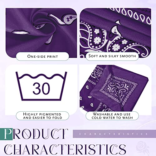 Handepo 150 Pcs Bandanas Bulk, Colorful Paisley Bandanas Unisex Head Wrap Scarf Cowboy Headband Handkerchief - color: Purple