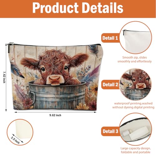 4 PCs Highland Cow Makeup Bag Cow Print Stuff Highland Cow Gifts Cosmetic Bag, Western Gifts for Women Scottish Girls Best Friends Coworkers, Cute Cow Stuff Christmas birthday Gifts Zipper Pouch - color: highland cow makeup bag