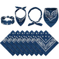 Blulu 12 Pack Neon Bandanas Bulk Multi Purpose Paisley Cowboy Bandanas for Men Women Headband Western Music Festival Rave - color: Denim Blue
