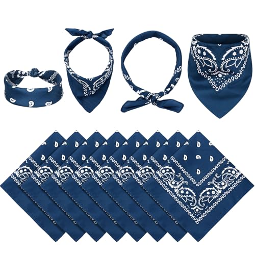 Blulu 12 Pack Neon Bandanas Bulk Multi Purpose Paisley Cowboy Bandanas for Men Women Headband Western Music Festival Rave - color: Denim Blue