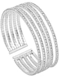 Women's Multi-Layer Rhinestone Cuff Bracelet Sparkling Crystal Tennis Bangle for Bridal Wedding Party - color: 1182 Silver