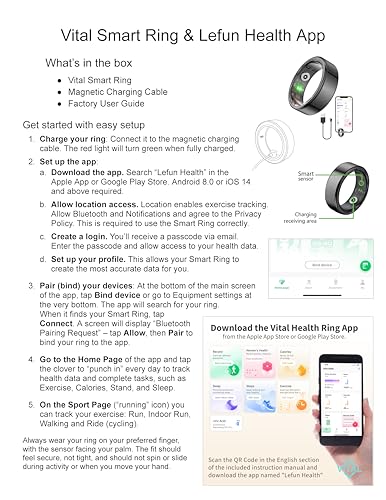 FREEZE2TRIM Vital Health Smart Ring for Women Rings for Men with Fitness, Sleep Monitor, Heart Rate, Activity Tracking, App (Size 6), Black - size: Size 6