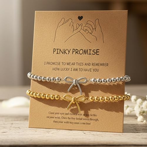 Matching Bracelets for Couple,Gold Silver Beaded Heart Couples Bracelets,Raomantic Relationship Promise Jewelry Gifts for Her - color: Bow