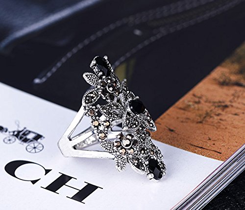 Women's Black Rings Vintage Rings Statement Rings for Women Band Marcasite Crystal Rings for Women - color: Silver1