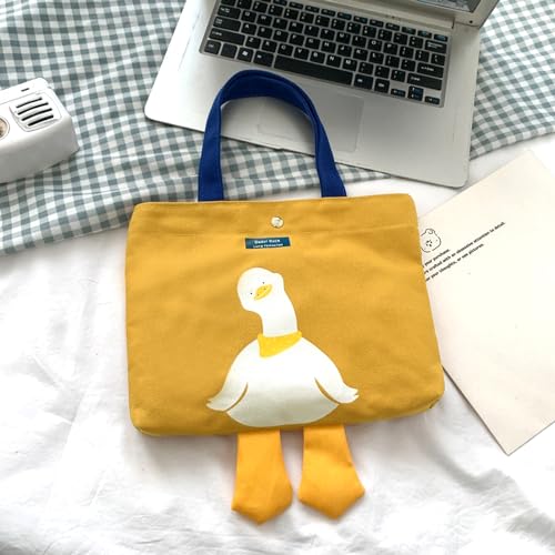 Kovewon Small Canvas Tote Bag for Women Cute Mini Duck Book Tote Bag Preppy Yellow Reusable Bags for Grocery, Essentials, Water Bottle, Keys, Book, Bible - color: Yellow Duck