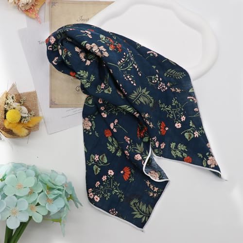 Bandanas for Women Men 21"x21" Floral Headband Scarf Versatile Hair Bandana Square Head Scarf - color: Navy Painting
