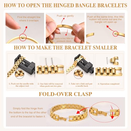 MPRAINBOW 2pcs 18K Gold Plated Chain Link Bracelet, Stainless Steel Crystal Friendship Bracelets Bangle,Watch Band Chains Wristband Jewelry with Adjust Tool - color: Gold&Silver-18cm