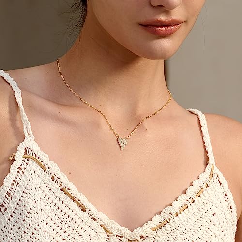 Freekiss Gold Pendant Necklace for Women, Dainty Diamond Necklaces for Women Simple 14K Gold Plated Paperclip Choker Necklaces Cute Minimalist Open Oval Necklaces Gold Jewelry for Women Gifts - color: Gold, style: pave cz large heart GD