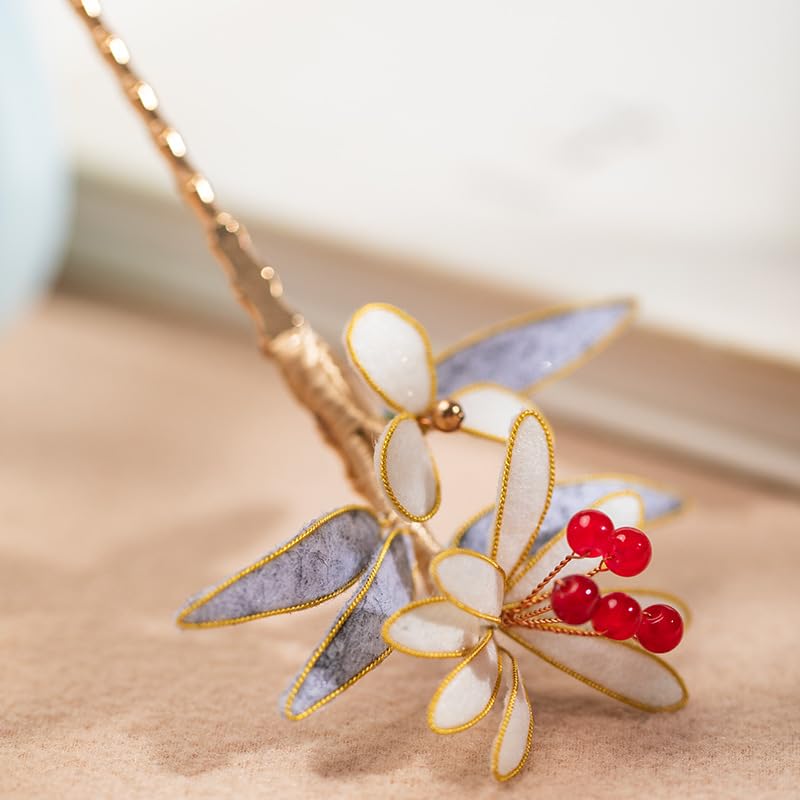 Velvet Morning Glory Hairpin Chinese Hanfu and Han Style Hair Retro Flower with Metal Handmade Hair Clip Hair Accessories for Women Girls Long Hair (Velvet Morning Glory) - color: Velvet Morning Glory