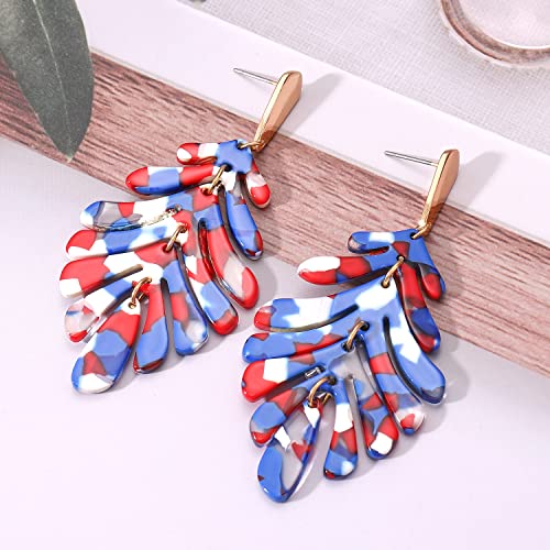 ARATLENCH Acrylic Pendant necklace Earrings – Long Statement Leaf Charm Necklace Tortoise Resin Palm Leaf Earrings Fashion Necklaces Earrings for Women - color: red white blue earring