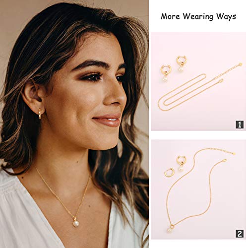 Gold Plated Huggie Hoop Earrings with Charms Fashion Pearl Drop Dangle Earrings for Women Handmade Karma Circle Jewelry for Ladies Lightweight Pearl Earrings on Christmas - color: small hoop
