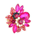 CSY Luxury Women's Austrian Crystal Leaves Flower Big Cocktail Statement Rings Stretch Adjustable Ring Jewelry Accessories - color: hot pink crystal-gold tone