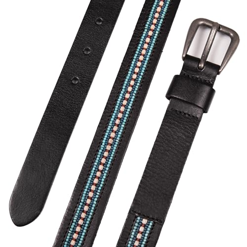 Lucky Brand Women's Western Leather Belt | Classic | Fashion | Vintage | Buffalo Leather | Western-Inspired - color: Turquoise Beaded - Black, size: X-Large