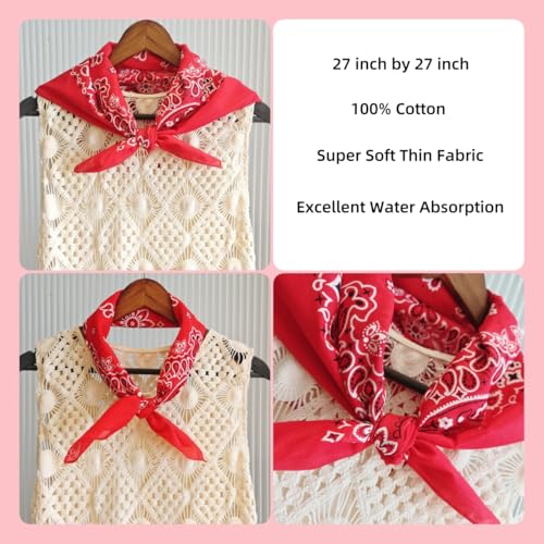 Bandana Single Pack Soft Thin 27 inch Cotton Paisley Extra Large Headwear - color: Red