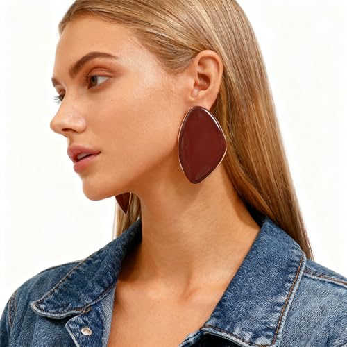 Statement Earrings for Women Big Earrings Large Statement Earrings Chunky Irregular Geometric Drop Dangle Earrings Oval Round Pebble Shape Earrings Chunky Jewelry - style: Burgundy / Maroon / Red