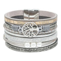 Leather Wrap Bracelet for Women, Boho Cuff Bracelet with Strong Clasp, Multi-Layer Crystal Leather Bracelet for Valentine Mother's Day - color: 02-Tree of Life-Gray