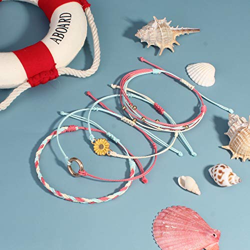 FANCY SHINY Easter Gifts Basket Stuffers Sunflower String Bracelet Boho Braided Rope Wrap Bracelets Cute Summer Beach Surfer Jewelry for Women - color: Rouge