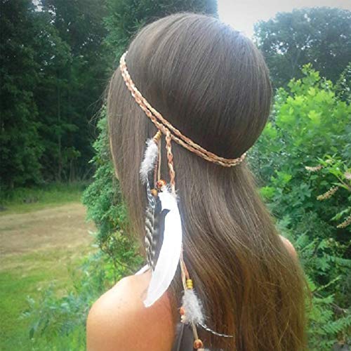 Feather Headband Hippie Indian Boho Hair Bands Tassel Bohemian Halloween Hair Hoop Women Cute Crown Hairband Party Decoration Headdress Cosplay Costume Headwear Handmade Headpiece Hair Accessories - color: Grey