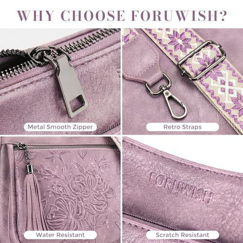 Crossbody Bags for Women, Vegan Leather Medium Crossbody Purse, Spacious Daily Travel Shoulder Bag with Boho Strap - color: Purple