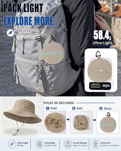 Water-Resistant Sun UPF 50+ Bucket Hat Protection Packable Brimmed Boonie for Women Men Summer Lightweight Hiking Outdoor Cap - color: Khaki