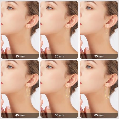 Gold Hoop Earrings for Women, 14K Gold Earrings for Women, Dainty Gold Vermeil Endless Thin Hoops, 14K Gold Plated 925 Sterling Silver, 35/45/55mm - size: 35mm