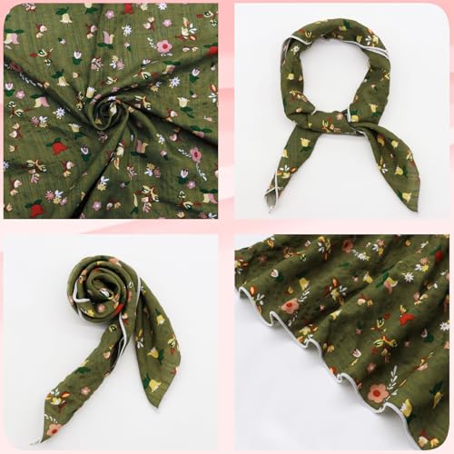 Bandanas for Women Men 21"x21" Floral Headband Scarf Versatile Hair Bandana Square Head Scarf - color: Olive Green