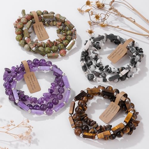 3Pcs Natural Stone Bracelets for Women 8mm Crystal Beaded Bracelets Handmade Stretch Bracelet Healing Crystal Jewelry for Women - style: Tiger Eye
