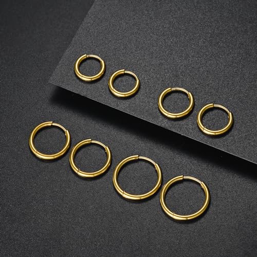 316L Surgical Stainless Steel Huggie Hoop Earrings 6mm 8mm 10mm 11mm 12mm 14mm Hypoallergenic Earrings Hoop Cartilage Helix Lobes Hinged Sleeper Earrings For Men Women - style: "(D6/8/10/12) THK 1.5mm T GOLD"