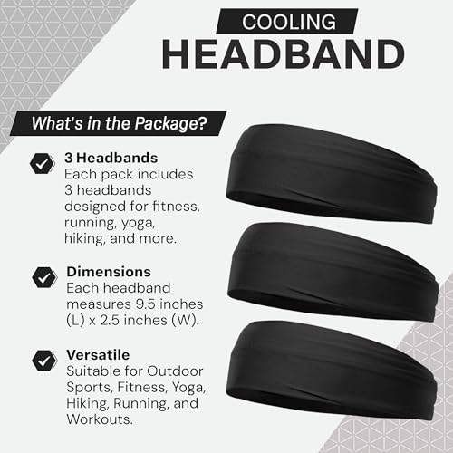 COLD FACTOR Cooling Headband for Women and Men – UPF 50+ Advanced Evaporative Comfort, Instant Cooling Sweatband for Outdoor Sports, Fitness, Yoga, Hiking, Running, and Workout - color: Black