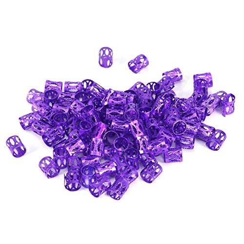 100PCS Braiding Beads Metal Cuffs,New Colorful Dreadlocks Beads Hair Braid Rings Clips Dread Locks, Rings Cuff Hair Decoration Braiding Filigree Tube Hair Jewelry () - color: purple