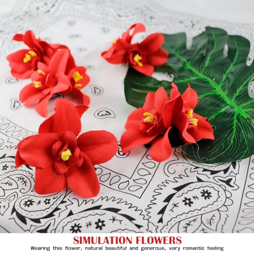 Hawaiian Artificial Flower Hair Clip, Bohemian Flower Hairpin for Seaside Holiday - Plumeria Hairpin Headdress Bobby Pins Headwear for Woman Girl Lady Kids - color: 5 red