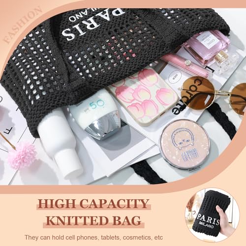 Ayieyill Crochet Tote Bag For Women, Crochet Mesh Beach Tote Bag Summer Vacation Aesthetic Boho Knit Bag for Women - color: G/Black