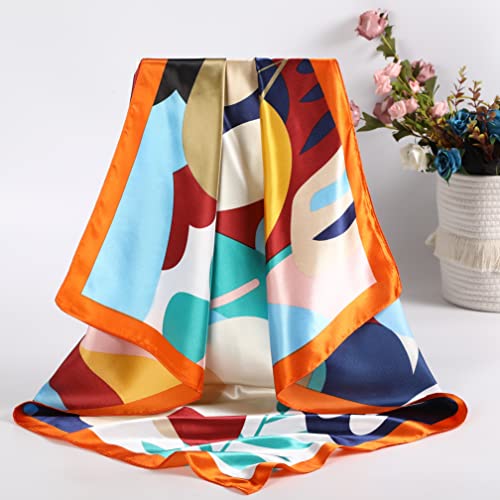 AWAYTR Satin Silk Scarf - Large Hair Bandana, Sleeping Wrap for Women - color: Flower(blue)