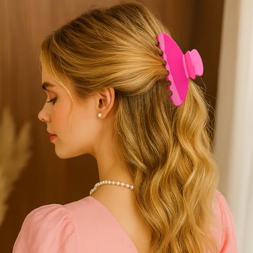 MAORULU Cute Claw Clip for Women – 4.3'' Large Acetate Hair Clips for Thick Thin Curly Long Hair, Durable Hair Clamps Non-slip Jaw Clip, Strong Hold, Stylish French Design (Hot Pink) - color: Hot Pink