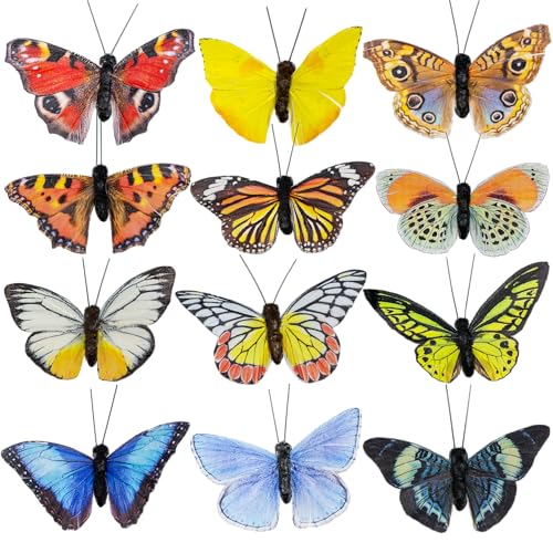 Berfutall-Artificial Feather 3D Butterfly Party Decorations Set of 12 Color Ornaments for Christmas Tree(C)… - color: 12 Color C